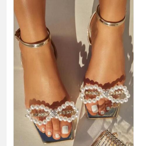 2023 Summer Womens Sandals with Bow Pearl Flat Heels Elegan