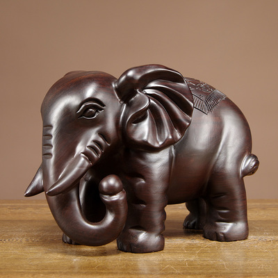 黑檀木雕大象摆件实木大号对象红木家居客厅玄关电视柜装饰工艺品