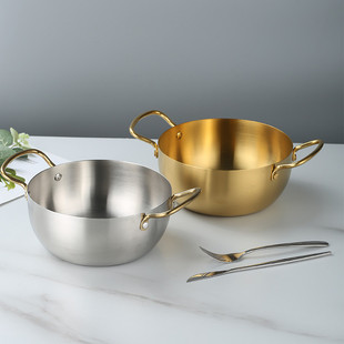 不锈钢拉面锅韩式泡面锅家用汤锅煮方便面锅创意耳小煮锅电磁炉