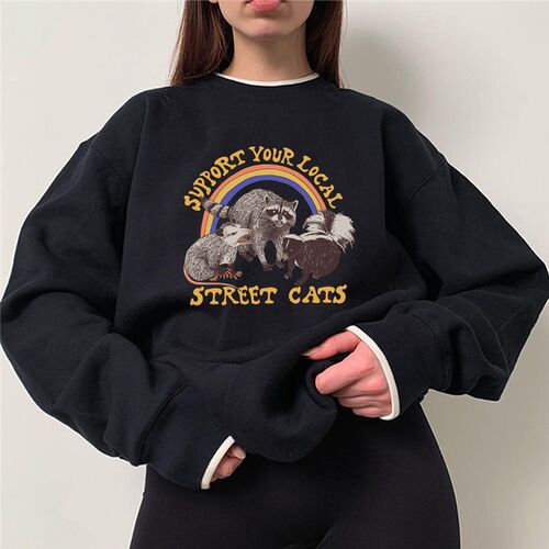 Support Your Local Street Cats Print Hoody Women Fashion Fle