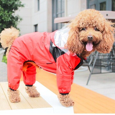 Pet Dog Waterproof Raincoat Jumpsuit Reflective Rain Coat Ho