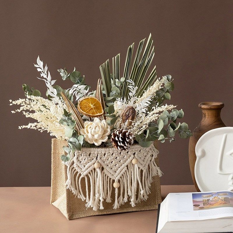 波西米亚文艺插花婚礼拍摄花束道具客厅家居干花装饰手工编织花篮,家居饰品,餐桌花艺,淘宝优惠券,粉丝福利购,淘宝优惠卷