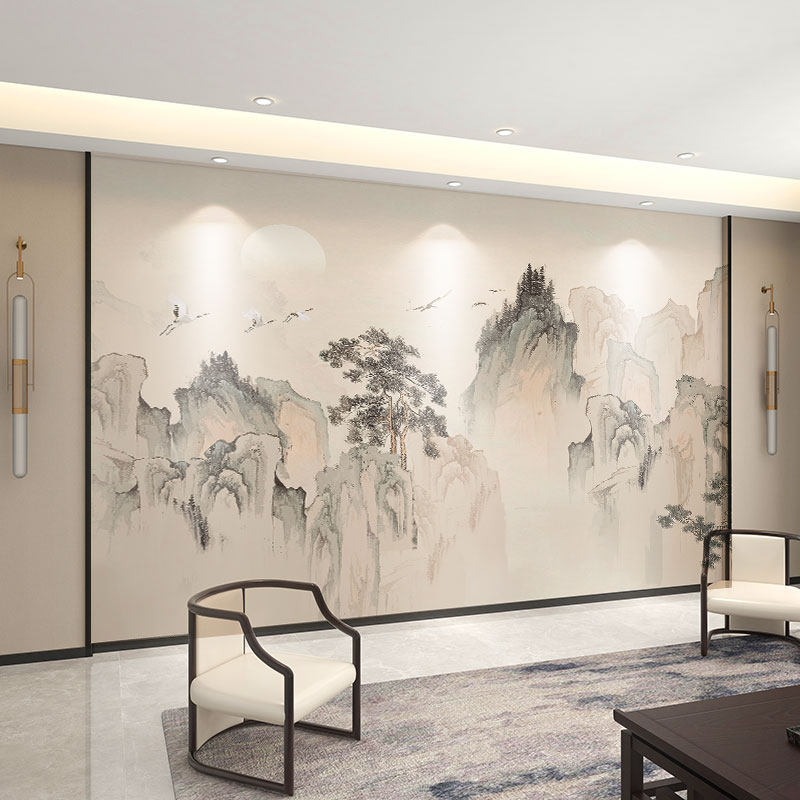 壁纸3d立体中式古典水墨山水电视背景墙壁布客厅壁纸卧室墙布壁画,家装主材,定制壁画,淘宝优惠券,粉丝福利购,淘宝优惠卷