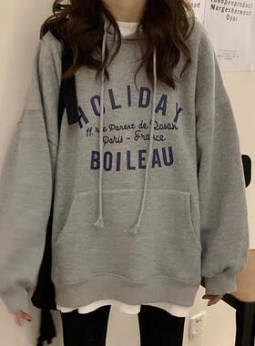 连帽卫衣女秋ins超火2025秋季新款薄款宽松韩版潮cec带帽衫网红潮