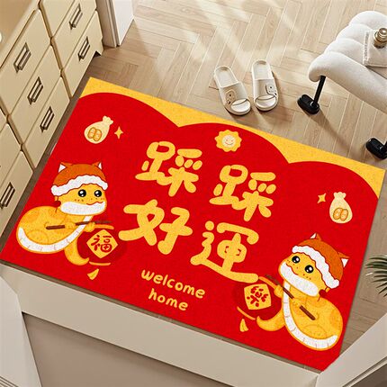 20蛇年入户地毯耐脏红色客厅玄关丝圈地垫喜庆可爱卧室地毯