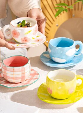 300ML Cute Hand Pinched Irregular Ceramic mug Flower Heart P