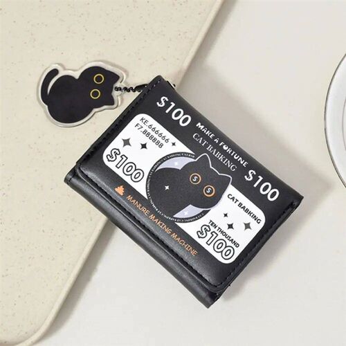 Fetive Fortune Folding Wallet with Cat Baking Deign Three-Fo