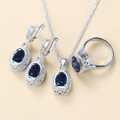 Best Low Price Classic Blue Zircon Bridal  Silver Color Jewe