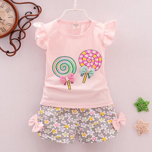 Two Pieces Cotton Girls Clothing Sets Summer Vest Sleeveless