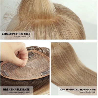 Human Hair Toppers with Bangs Blonde Real Remy Hair Topper S