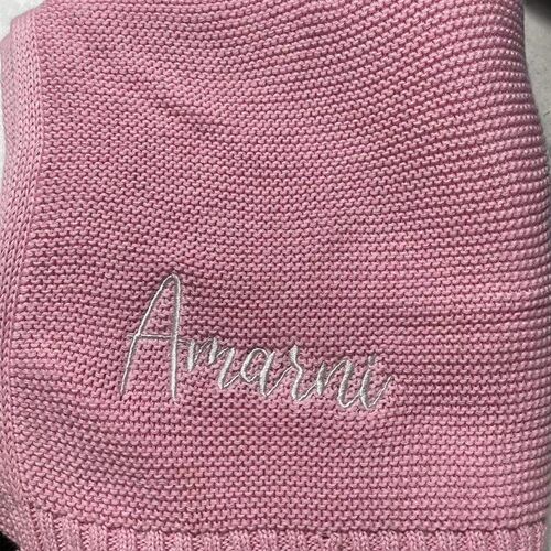 Cotton Knitted Blanket Personalized Embroidered Name Baby Bo