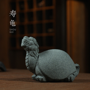 天然青石纯手工雕刻茶桌小摆件 茶宠龙龟茶养精品可变色 寿龟