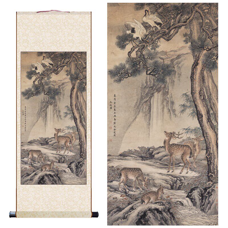清 沈铨 九如图古代传世名画国画花鸟国高清艺术微喷卷轴装饰挂画