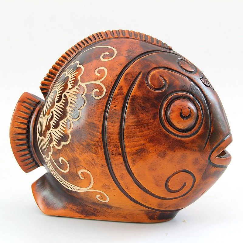 美木传奇富贵鱼大号存钱罐木雕可爱储蓄罐创意招财吉祥摆件,家居饰品,装饰摆件,淘宝优惠券,粉丝福利购,淘宝优惠卷