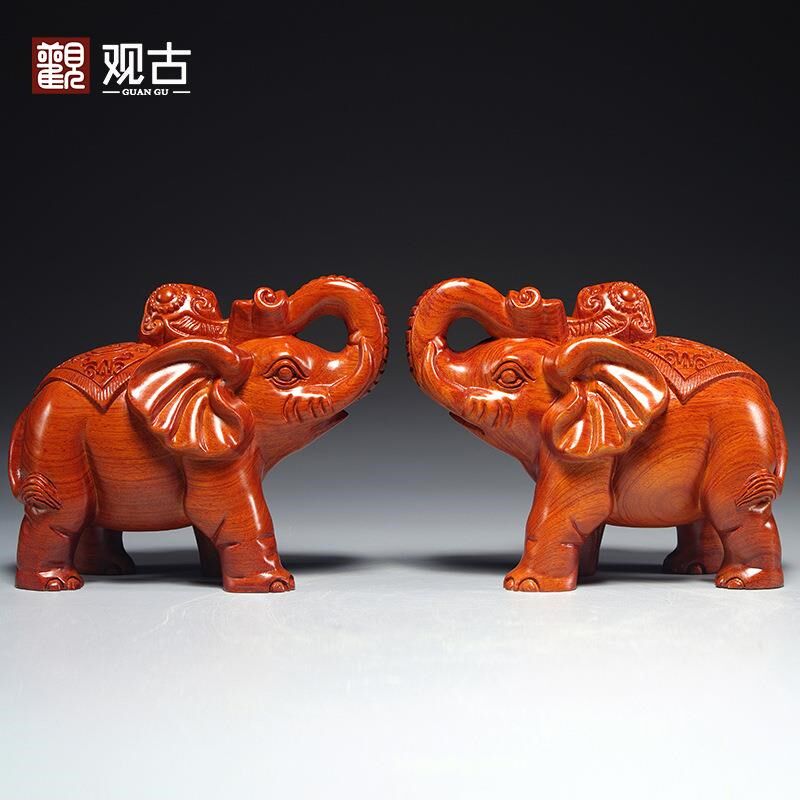 花梨木雕大象摆件一对家居客厅电视柜木象装饰工艺品开业乔迁送礼,特色手工艺,白族木雕,淘宝优惠券,粉丝福利购,淘宝优惠卷