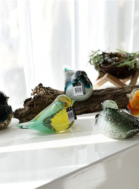 现代艺术创意彩色琉璃小鸟玻璃摆件出口欧美家居客厅壁柜桌面装饰