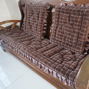 秋冬加厚毛绒垫子中式老式红实木单双三人位组合沙发垫防滑长椅垫