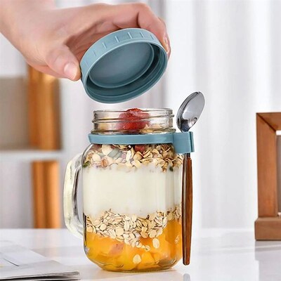 450ml Overnight Oats Jars Leakproof Yogurt Pot Milk Cup Spoo