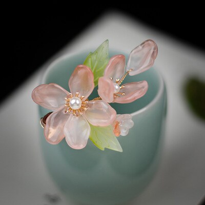 Glass Flowers Hairpin Antique Chinese Hair Clips Girls Fairy
