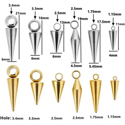 10PCS Stainless Steel Cone Charms Pendants Retro Bullet Spik