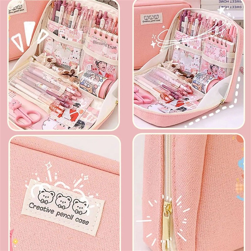 Large Capacity Kawaii Pencil Case Cosmetic Bag Cute  Pen Pou图片