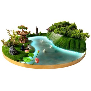 酒店大圆桌中间摆件景观喷雾雾化灯光餐桌转盘摆花桌子中芯装饰品