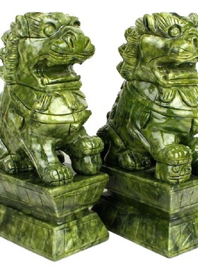 天然玉石狮子摆件客厅酒柜玄关电视柜办公室桌面招财北京狮装饰品