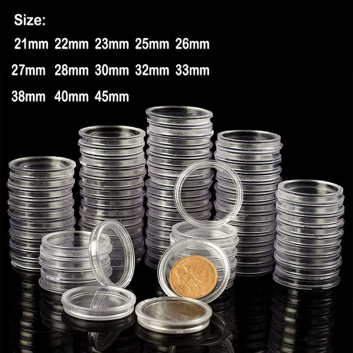 10/25Pc 21/22/23/25/26/27/28-45mm Transparent Round Coin Box