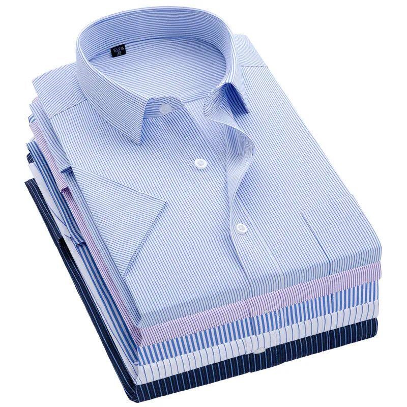 Summer Short Sleeve S~8xl Mens Striped Dress Shirt Square C图片