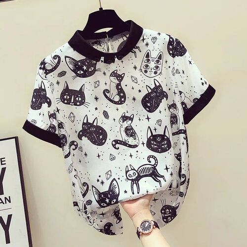 Summer New Women Shirts Kawaii White Lace Blouses Fashion Of