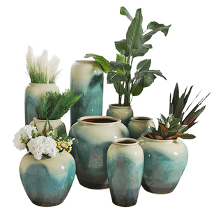 干花插花欧式陶瓷落地高大花瓶酒店会所搭配釉窑变客厅装饰品摆件