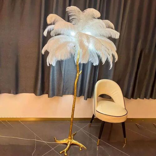 Modern Ostrich Feather Led Floor Lamp Copper Resin Living Ro