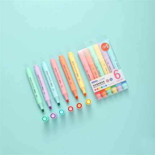 6Pcs/set Pastel Color Macaron Highlighter Pen Marker Pens Fl