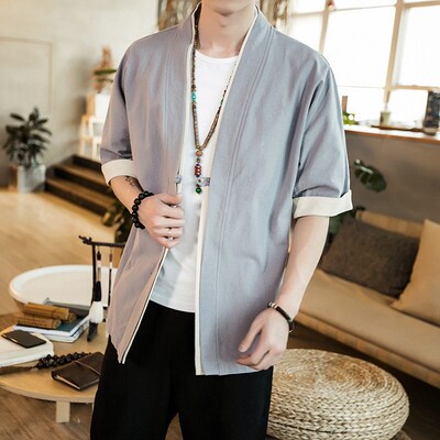 Vintage Chinese Style Mens Linen Husk Suit Tang Suit Chines