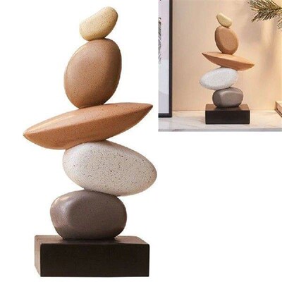 Modern Resin Stacked Stones Sculpture - Abstract Balanced