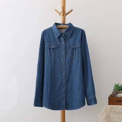 Spring Autumn Korean Large Size Women Denim Shirt Female Lon