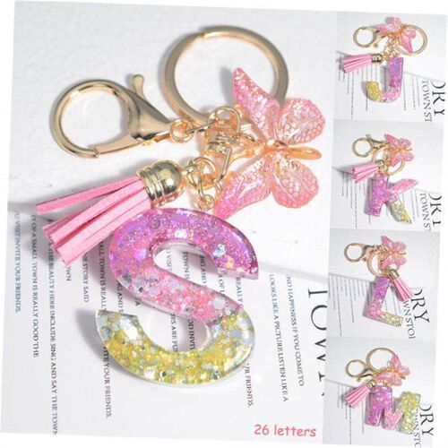 Cute Resin A-Z Initials Letter Keychain Pink Sparkle Butterf