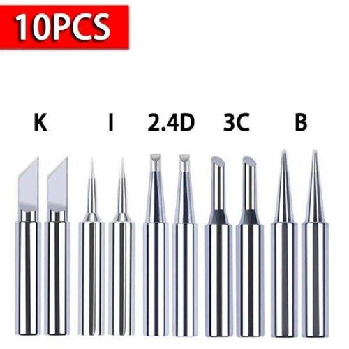 10Pcs Soldering Iron Tips Kit I+B+K+2.4D+3C Copper