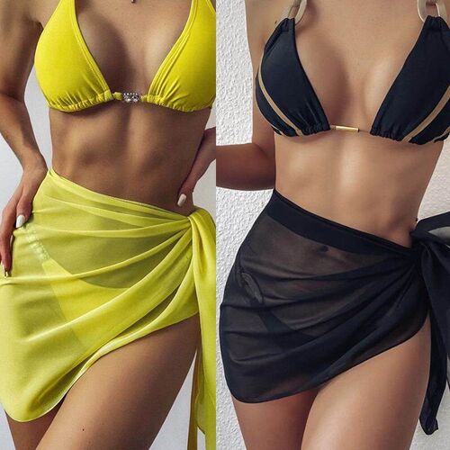 Women Short Chiffon Swimwear verups Beach Bikini Wrap See-Th