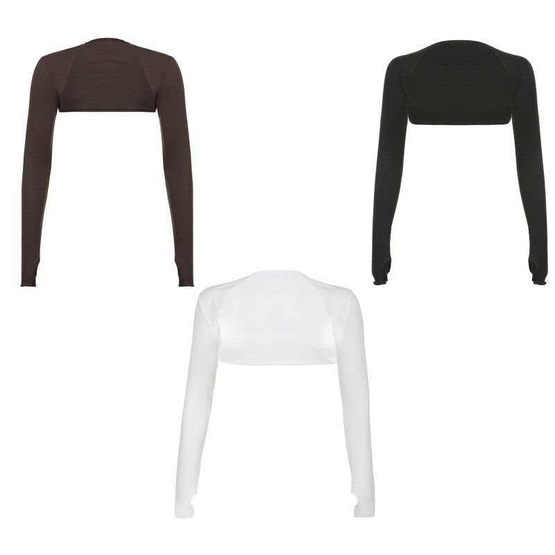Women Thumbhole Long Sleeve Bolero Shrug Solid Color Open Fr