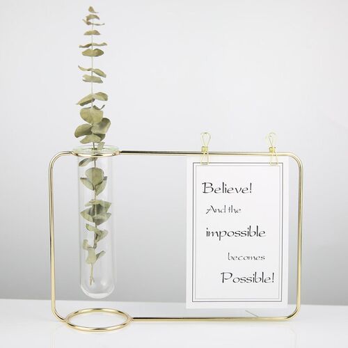 Hanging Test Tube Transparent Glass Vase Metal Flower Holder