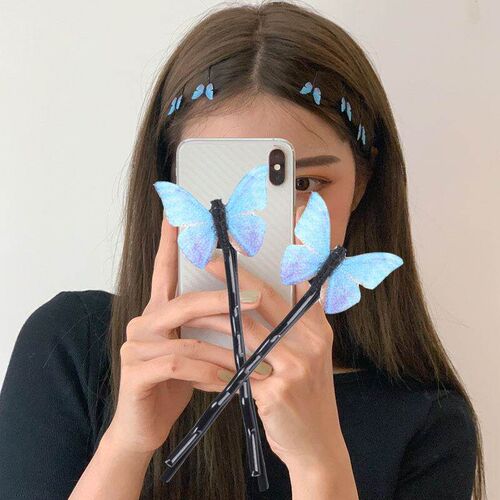 4pcs blue butterfly hairpin dreamy sweet side clip hair acce