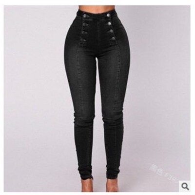 Q009 High-waisted Casual Jeans Trousers Trendy Double-row Mu