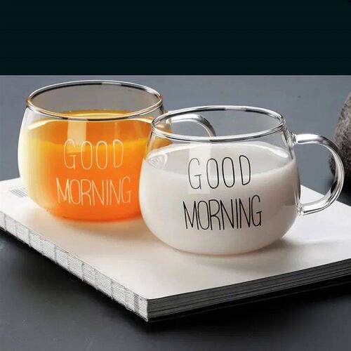 1pc Creative Glass Coffee Tea Cup 350ml Letter Printed Mug D