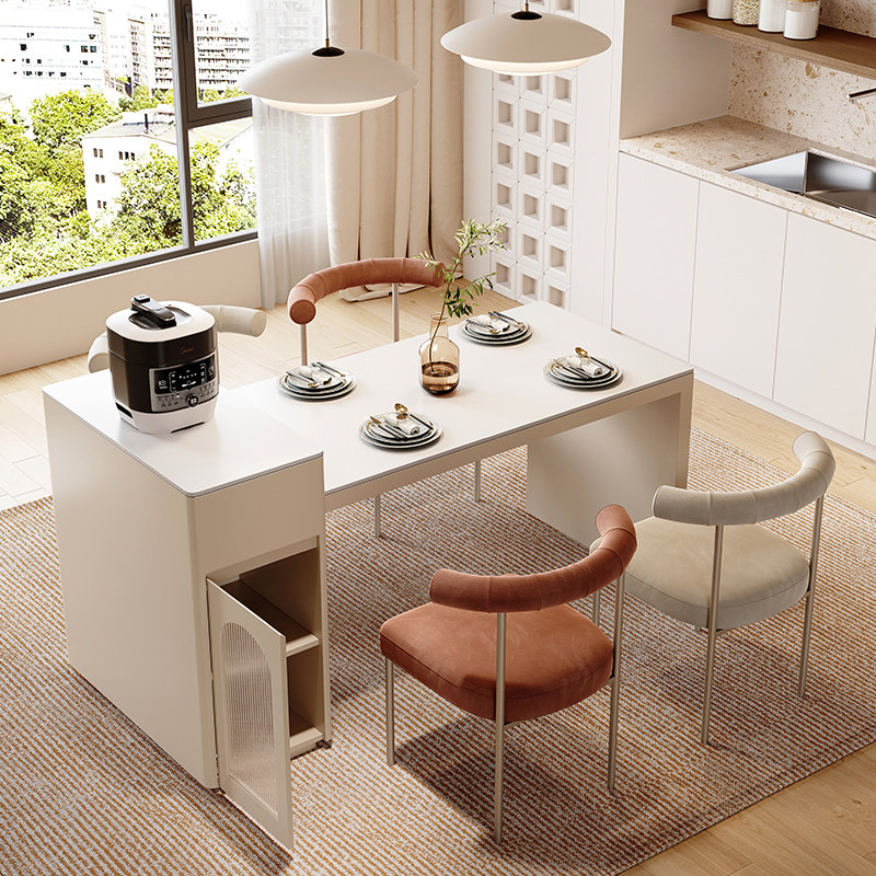 岛台餐桌一体小户型家用可伸缩多功能岩板带电磁炉法式奶油风餐桌,住宅家具,岛台餐桌,淘宝优惠券,粉丝福利购,淘宝优惠卷