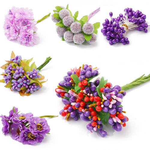 6/10/12/50/60/70/90pcs Purple Mixed Hybrid Flower Cherry Sta