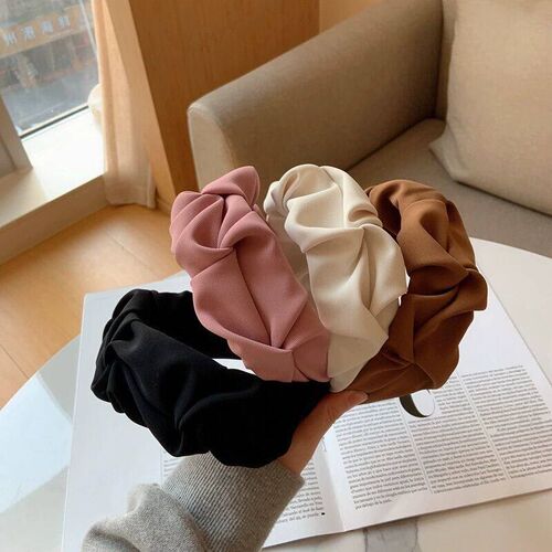 Vintage Pleated Wide Brim Solid Color Pressed Hair Headband