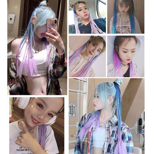 60cm Hair Color Gradient Dirty Braided tail Women Elastic Ha