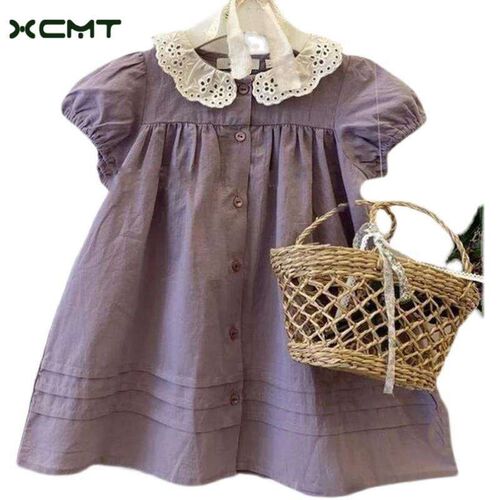 Childrens Wear Girls Western Style Embroidered Collar Summ