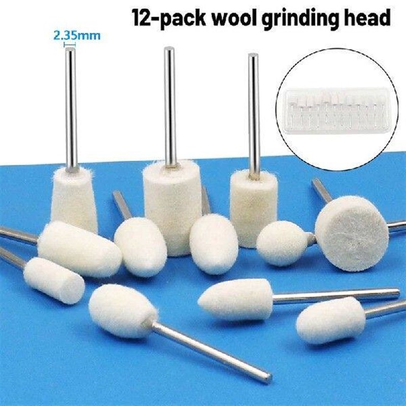 12 Pcs Wool Polishing Head 2.35mm Shank For Ladies Nails - 实物图